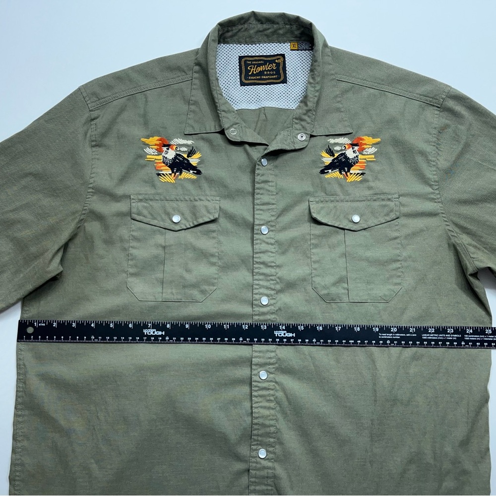 Howler Bros Gaucho SnapShirt Mens Size XL Green Caracaras Hawks Rodeo Vented - Picture 7 of 16